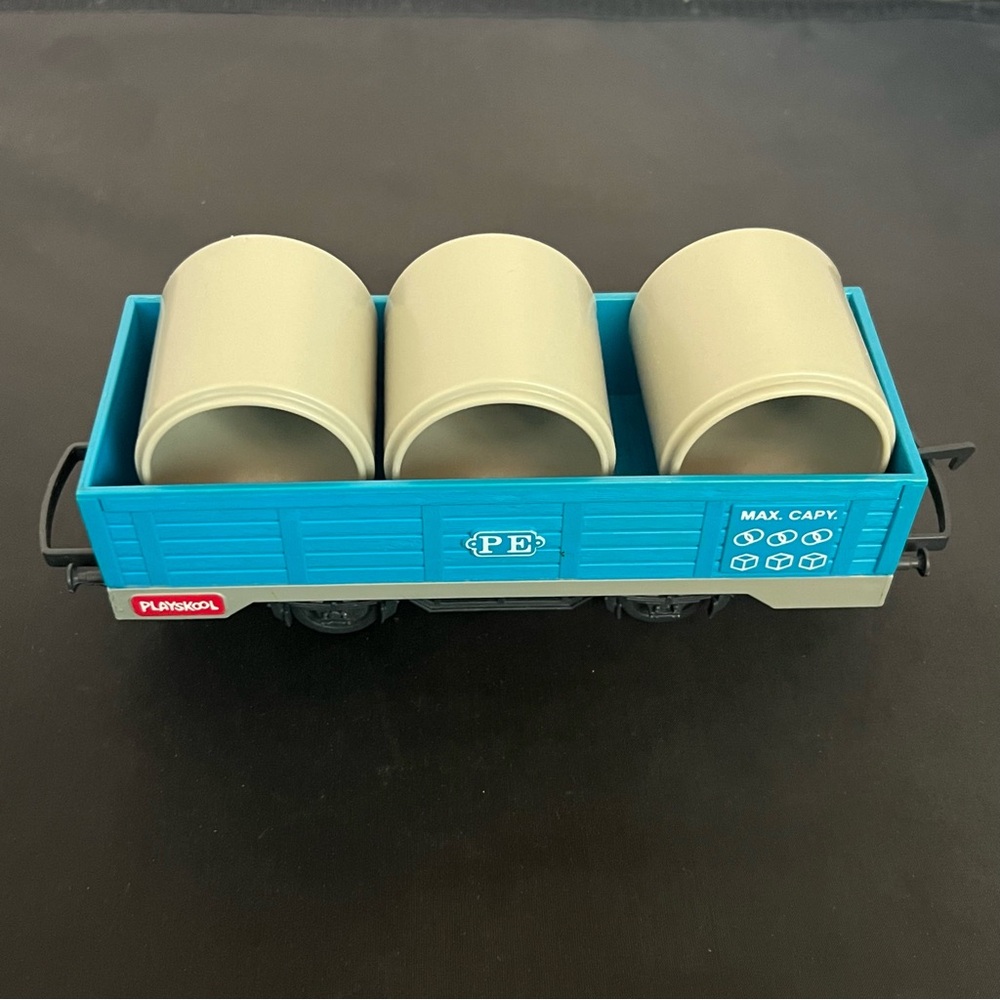 1988 Playskool Express Train - Teal Blue PE Freight Car With Cargo Pipes